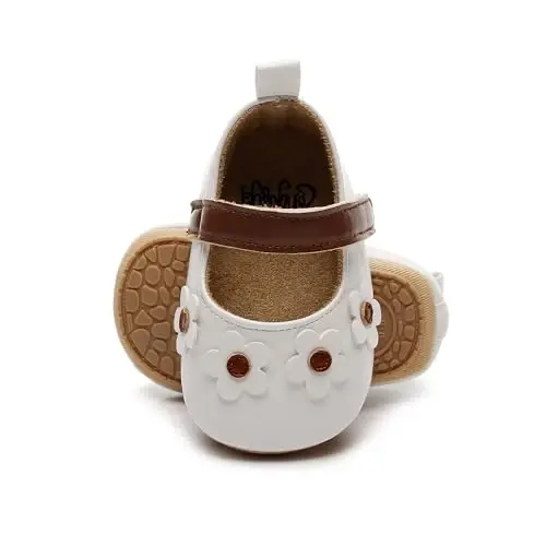 HONGTEYA Infant Baby Girls Mary Jane Flats Yurishni endi boshlagan chaqaloqlar uchun sirpanmaydigan, yumshoq taglikli PU charm krovat poyabzallari Sneaker To'y, Rojdestvo malika ko'ylak poyabzallari Chaqaloq mokasinlari Qizlar - 2