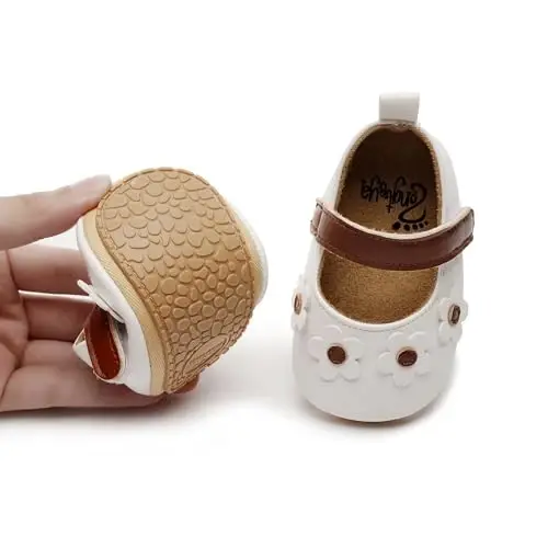HONGTEYA Infant Baby Girls Mary Jane Flats Yurishni endi boshlagan chaqaloqlar uchun sirpanmaydigan, yumshoq taglikli PU charm krovat poyabzallari Sneaker To'y, Rojdestvo malika ko'ylak poyabzallari Chaqaloq mokasinlari Qizlar - 3