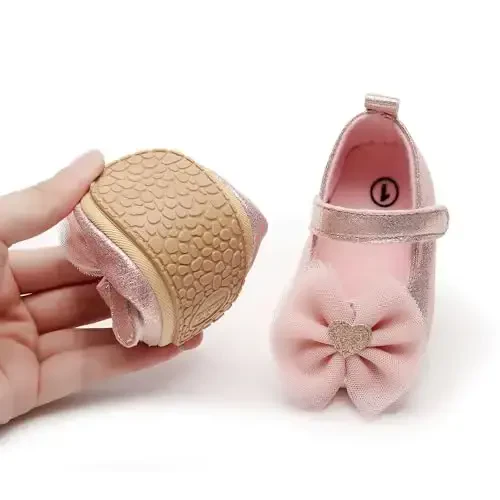 HONGTEYA Infant Baby Girls Mary Jane Flats Yurishni endi boshlagan qizaloqlar uchun sirpanmaydigan, yumshoq taglikli PU charm beshik poyabzali Sneaker to'y ziyofati Rojdestvo malika ko'ylak poyabzali chaqaloq mokasinlari qizlar - 2