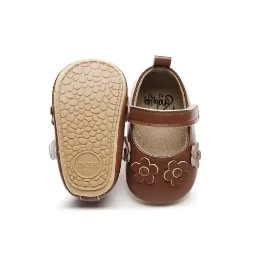 HONGTEYA Infant Baby Girls Mary Jane Flats Yurishni endi boshlagan qizaloqlar uchun sirpanmaydigan, yumshoq taglikli PU Charm beshik poyabzali Sneaker To'y ziyofati Rojdestvo malika ko'ylak poyabzali Kichkintoy mokasinlari Qizlar - 1