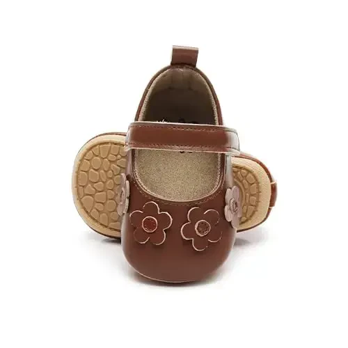 HONGTEYA Infant Baby Girls Mary Jane Flats Yurishni endi boshlagan qizaloqlar uchun sirpanmaydigan, yumshoq taglikli PU Charm beshik poyabzali Sneaker To'y ziyofati Rojdestvo malika ko'ylak poyabzali Kichkintoy mokasinlari Qizlar - 2