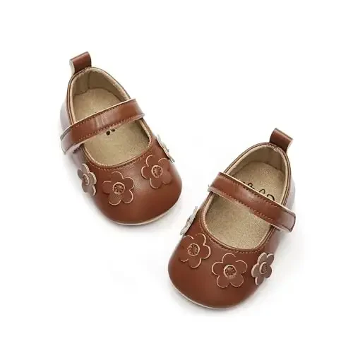 HONGTEYA Infant Baby Girls Mary Jane Flats Yurishni endi boshlagan qizaloqlar uchun sirpanmaydigan, yumshoq taglikli PU Charm beshik poyabzali Sneaker To'y ziyofati Rojdestvo malika ko'ylak poyabzali Kichkintoy mokasinlari Qizlar - 4