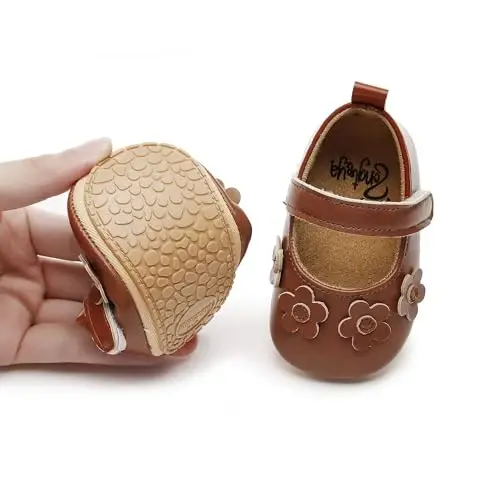 HONGTEYA Infant Baby Girls Mary Jane Flats Yurishni endi boshlagan qizaloqlar uchun sirpanmaydigan, yumshoq taglikli PU Charm beshik poyabzali Sneaker To'y ziyofati Rojdestvo malika ko'ylak poyabzali Kichkintoy mokasinlari Qizlar - 3