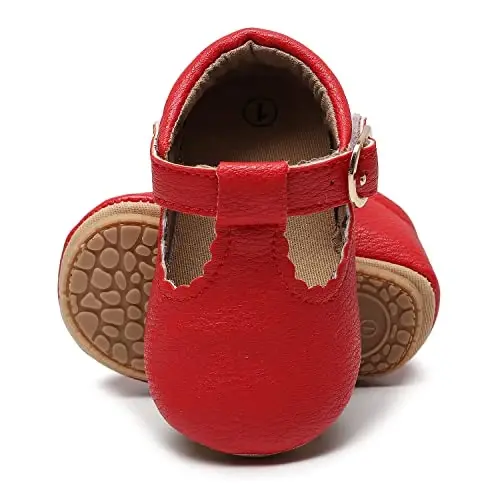 HONGTEYA Infant Baby Girls Mary Jane Flats Yurishni endi boshlagan qizaloqlar uchun sirpanmaydigan, yumshoq taglikli PU charm beshik poyabzallari Krossovkalar To'y ziyofati Rojdestvo malika ko'ylak poyabzallari Chaqaloq mokasinlari qizlar uchun - 3