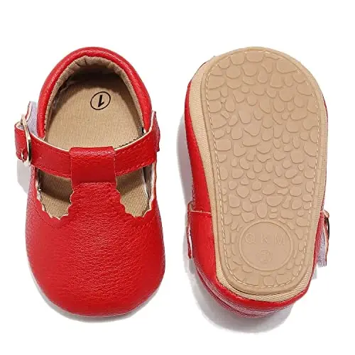 HONGTEYA Infant Baby Girls Mary Jane Flats Yurishni endi boshlagan qizaloqlar uchun sirpanmaydigan, yumshoq taglikli PU charm beshik poyabzallari Krossovkalar To'y ziyofati Rojdestvo malika ko'ylak poyabzallari Chaqaloq mokasinlari qizlar uchun - 4