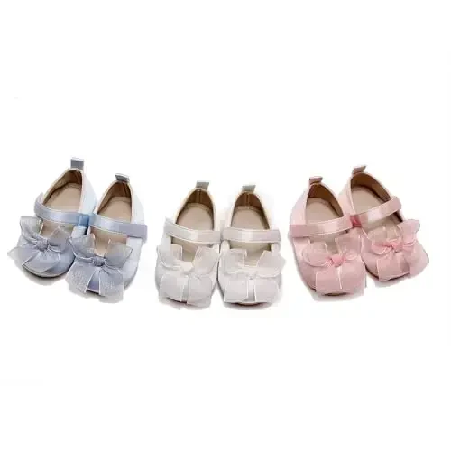 HONGTEYA Infant Baby Girls Mary Jane Flats Yurishni endi boshlagan qizaloqlar uchun sirpanmaydigan, yumshoq taglikli PU charm beshik poyabzallari Sneaker To'y ziyofati Rojdestvo malika ko'ylak poyabzallari Baby Moccasins Girls - 5