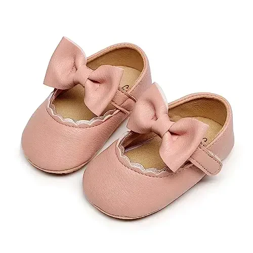 HONGTEYA Infant Baby Girls Mary Jane Flats Yurishni endi boshlagan qizaloqlar uchun sirpanmaydigan, yumshoq taglikli PU Charm Krovat Oyoq kiyimlari Sneaker To'y Bazm Rojdestvo Malika Libos Oyoq kiyimlari Baby Moccasins Girls - HONGTEYA (1)