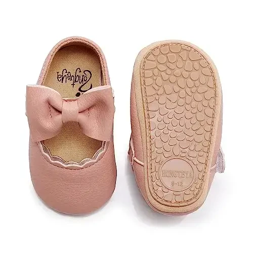 HONGTEYA Infant Baby Girls Mary Jane Flats Yurishni endi boshlagan qizaloqlar uchun sirpanmaydigan, yumshoq taglikli PU Charm Krovat Oyoq kiyimlari Sneaker To'y Bazm Rojdestvo Malika Libos Oyoq kiyimlari Baby Moccasins Girls - 3