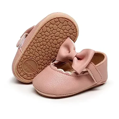 HONGTEYA Infant Baby Girls Mary Jane Flats Yurishni endi boshlagan qizaloqlar uchun sirpanmaydigan, yumshoq taglikli PU Charm Krovat Oyoq kiyimlari Sneaker To'y Bazm Rojdestvo Malika Libos Oyoq kiyimlari Baby Moccasins Girls - 4