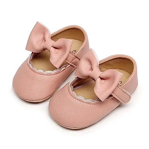 HONGTEYA Infant Baby Girls Mary Jane Flats Yurishni endi boshlagan qizaloqlar uchun sirpanmaydigan, yumshoq taglikli PU Charm Krovat Oyoq kiyimlari Sneaker To'y Bazm Rojdestvo Malika Libos Oyoq kiyimlari Baby Moccasins Girls - 2