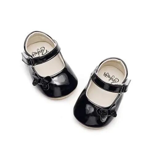 HONGTEYA Infant Baby Girls Mary Jane Flats Yurishni endi boshlagan qizaloqlar uchun sirpanmaydigan, yumshoq taglikli PU charm krovat poyabzallari Sneaker to'y o'tkazish Rojdestvo malika ko'ylak poyabzallari Baby Moccasins Girls 
