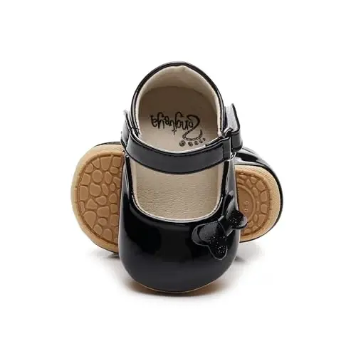 HONGTEYA Infant Baby Girls Mary Jane Flats Yurishni endi boshlagan qizaloqlar uchun sirpanmaydigan, yumshoq taglikli PU charm krovat poyabzallari Sneaker to'y o'tkazish Rojdestvo malika ko'ylak poyabzallari Baby Moccasins Girls - 2