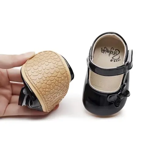HONGTEYA Infant Baby Girls Mary Jane Flats Yurishni endi boshlagan qizaloqlar uchun sirpanmaydigan, yumshoq taglikli PU charm krovat poyabzallari Sneaker to'y o'tkazish Rojdestvo malika ko'ylak poyabzallari Baby Moccasins Girls - 3