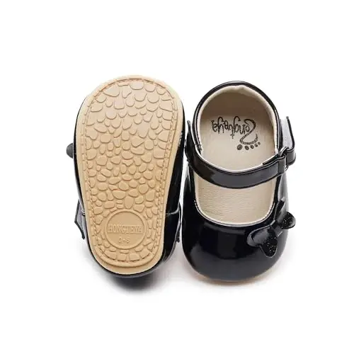 HONGTEYA Infant Baby Girls Mary Jane Flats Yurishni endi boshlagan qizaloqlar uchun sirpanmaydigan, yumshoq taglikli PU charm krovat poyabzallari Sneaker to'y o'tkazish Rojdestvo malika ko'ylak poyabzallari Baby Moccasins Girls - 4