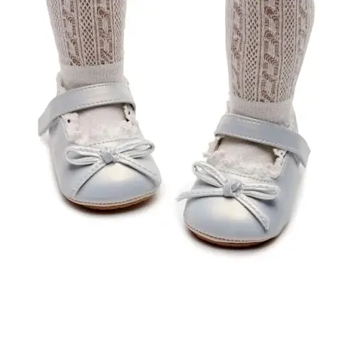HONGTEYA Infant Baby Girls Mary Jane Flats Yurishni endi boshlagan qizaloqlar uchun sirpanmaydigan, yumshoq taglikli PU charm poyabzal Krovat poyabzali Sneaker To'y o'tkazish Rojdestvo malika ko'ylagi poyabzali Kichkintoy mokasinlari qizlar - 7