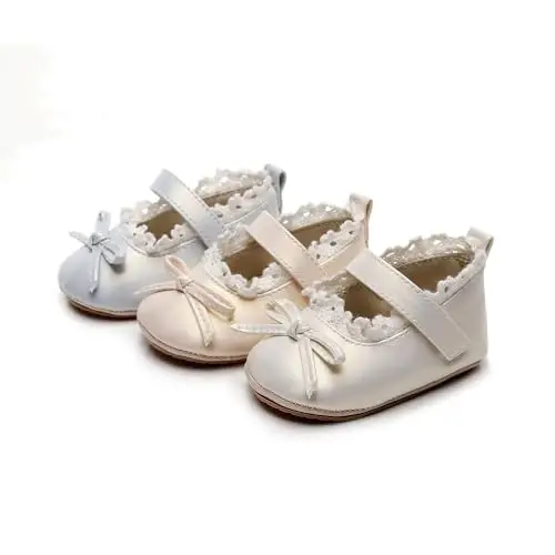 HONGTEYA Infant Baby Girls Mary Jane Flats Yurishni endi boshlagan qizaloqlar uchun sirpanmaydigan, yumshoq taglikli PU charm poyabzal Krovat poyabzali Sneaker To'y o'tkazish Rojdestvo malika ko'ylagi poyabzali Kichkintoy mokasinlari qizlar - 9