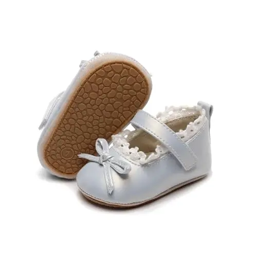 HONGTEYA Infant Baby Girls Mary Jane Flats Yurishni endi boshlagan qizaloqlar uchun sirpanmaydigan, yumshoq taglikli PU charm poyabzal Krovat poyabzali Sneaker To'y o'tkazish Rojdestvo malika ko'ylagi poyabzali Kichkintoy mokasinlari qizlar 