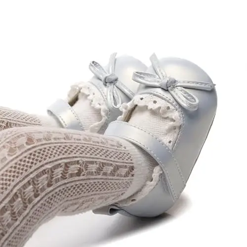 HONGTEYA Infant Baby Girls Mary Jane Flats Yurishni endi boshlagan qizaloqlar uchun sirpanmaydigan, yumshoq taglikli PU charm poyabzal Krovat poyabzali Sneaker To'y o'tkazish Rojdestvo malika ko'ylagi poyabzali Kichkintoy mokasinlari qizlar - 3