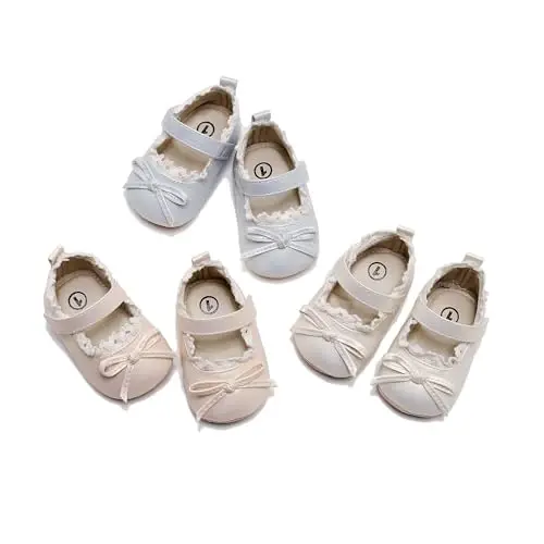 HONGTEYA Infant Baby Girls Mary Jane Flats Yurishni endi boshlagan qizaloqlar uchun sirpanmaydigan, yumshoq taglikli PU charm poyabzal Krovat poyabzali Sneaker To'y o'tkazish Rojdestvo malika ko'ylagi poyabzali Kichkintoy mokasinlari qizlar - 4