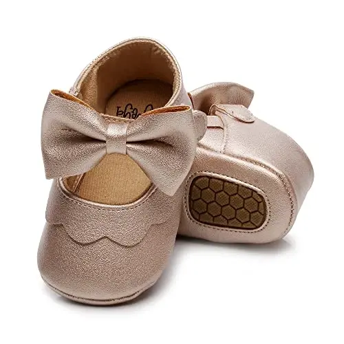 HONGTEYA Infant Baby Girls Mary Jane Flats Yurishni endi boshlagan qizaloqlar uchun sirpanmaydigan, yumshoq taglikli PU charm poyabzal, to'y, Rojdestvo malika ko'ylagi poyabzali, chaqaloq mokasinlari - HONGTEYA (1)