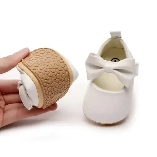 HONGTEYA Infant Baby Girls Mary Jane Flats Yurishni endi boshlagan qizaloqlar uchun sirpanmaydigan, yumshoq taglikli PU charm poyabzal, to'y ziyofati Rojdestvo malika ko'ylagi poyabzali Baby Moccasins Girls - 3