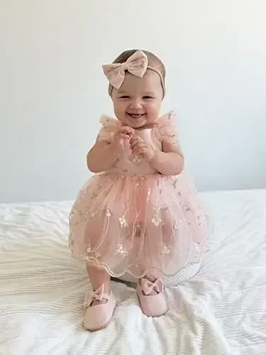 HONGTEYA Infant Baby Girls Mary Jane Flats Yurishni endi boshlagan qizaloqlar uchun sirpanmaydigan, yumshoq taglikli PU charm poyabzal, to'y ziyofati Rojdestvo malika ko'ylagi poyabzali Baby Moccasins Girls - 6