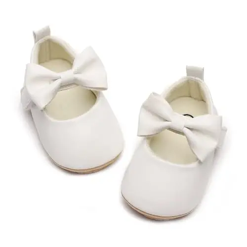 HONGTEYA Infant Baby Girls Mary Jane Flats Yurishni endi boshlagan qizaloqlar uchun sirpanmaydigan, yumshoq taglikli PU charm poyabzal, to'y ziyofati Rojdestvo malika ko'ylagi poyabzali Baby Moccasins Girls 