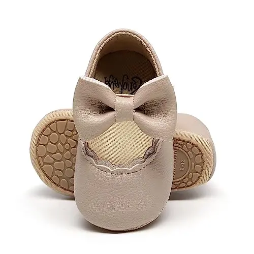 HONGTEYA Infant Baby Girls Mary Jane Flats Yurishni endi boshlagan qizaloqlar uchun sirpanmaydigan, yumshoq taglikli PU charmidan tikilgan to'y, Rojdestvo, malika ko'ylaklari uchun krossovkali krovat poyabzallari, chaqaloq mokasinlari 
