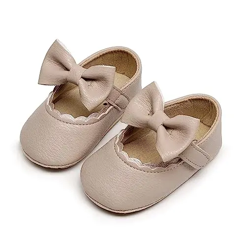 HONGTEYA Infant Baby Girls Mary Jane Flats Yurishni endi boshlagan qizaloqlar uchun sirpanmaydigan, yumshoq taglikli PU charmidan tikilgan to'y, Rojdestvo, malika ko'ylaklari uchun krossovkali krovat poyabzallari, chaqaloq mokasinlari - 2