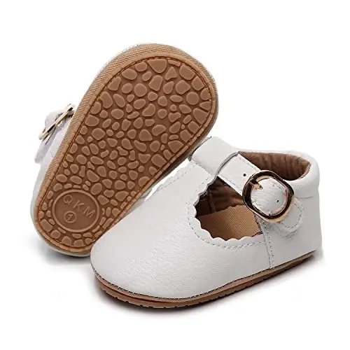 HONGTEYA Infant Baby Girls Mary Jane Flats Yurishni endi boshlagan qizaloqlar uchun sirpanmaydigan, yumshoq taglikli PU teri beshik poyabzali Sneaker To'y bazmi Rojdestvo malika ko'ylak poyabzali Kichkintoy mokasinlari qizlar - HONGTEYA