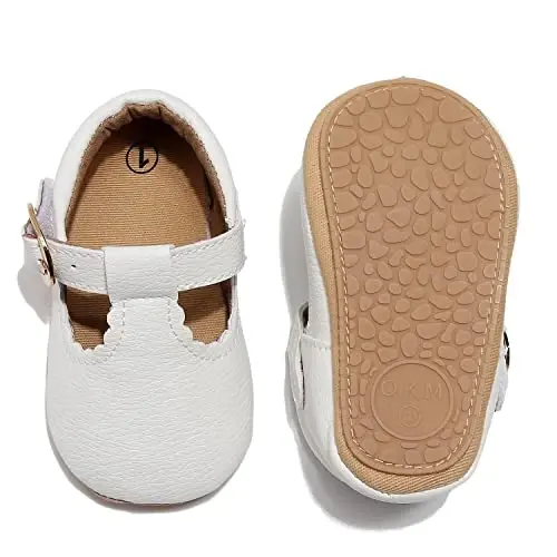 HONGTEYA Infant Baby Girls Mary Jane Flats Yurishni endi boshlagan qizaloqlar uchun sirpanmaydigan, yumshoq taglikli PU teri beshik poyabzali Sneaker To'y bazmi Rojdestvo malika ko'ylak poyabzali Kichkintoy mokasinlari qizlar - 3