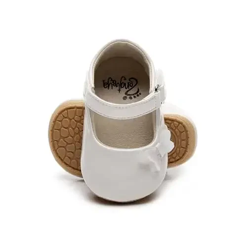 HONGTEYA Infant Baby Girls Mary Jane Flats Yurishni endi boshlagan qizaloqlar uchun sirpanmaydigan, yumshoq taglikli PU teri beshik poyabzali Sneaker To'y, Rojdestvo malika ko'ylagi poyabzali Kichkintoy mokasinlari qizlar uchun - 2