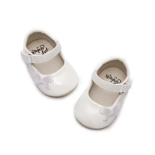 HONGTEYA Infant Baby Girls Mary Jane Flats Yurishni endi boshlagan qizaloqlar uchun sirpanmaydigan, yumshoq taglikli PU teri beshik poyabzali Sneaker To'y, Rojdestvo malika ko'ylagi poyabzali Kichkintoy mokasinlari qizlar uchun - HONGTEYA