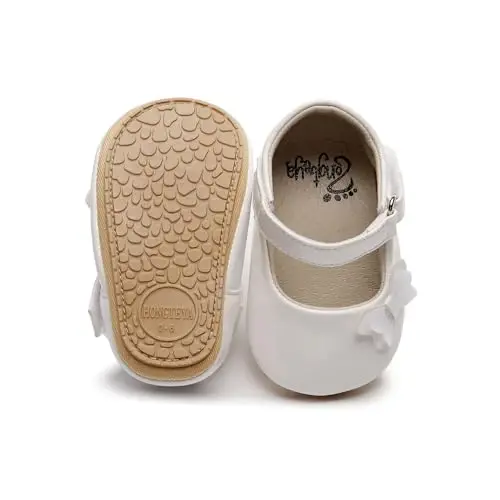HONGTEYA Infant Baby Girls Mary Jane Flats Yurishni endi boshlagan qizaloqlar uchun sirpanmaydigan, yumshoq taglikli PU teri beshik poyabzali Sneaker To'y, Rojdestvo malika ko'ylagi poyabzali Kichkintoy mokasinlari qizlar uchun - 4