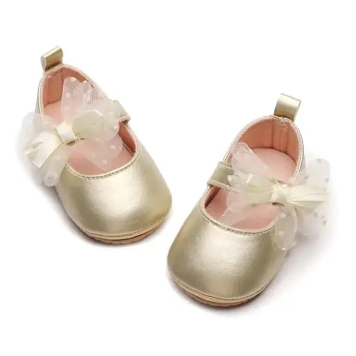 HONGTEYA Infant Baby Girls Mary Jane Flats Yurishni endigina boshlagan bolalar uchun sirpanmaydigan, yumshoq taglikli PU charm krovat poyabzallari Sneaker to'y bazmi Rojdestvo malika ko'ylak poyabzallari Baby Moccasins Girls - 1