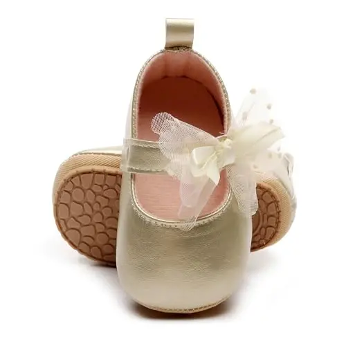 HONGTEYA Infant Baby Girls Mary Jane Flats Yurishni endigina boshlagan bolalar uchun sirpanmaydigan, yumshoq taglikli PU charm krovat poyabzallari Sneaker to'y bazmi Rojdestvo malika ko'ylak poyabzallari Baby Moccasins Girls - 2