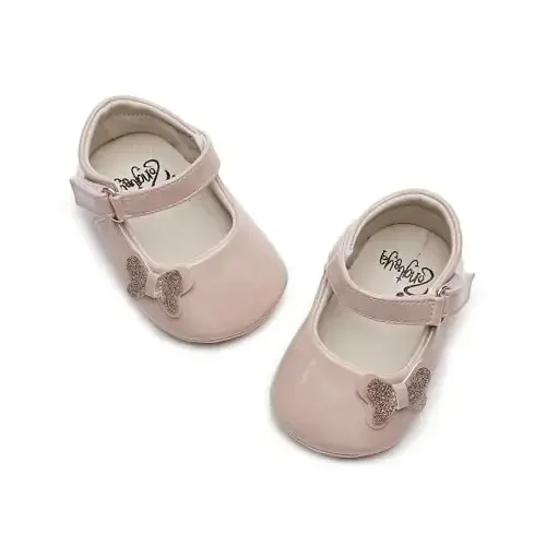 HONGTEYA Infant Baby Girls Mary Jane Flats Yurishni endigina boshlagan chaqaloqlar uchun sirpanmaydigan, yumshoq taglikli PU charm beshik poyabzallari Sneaker To'y partiyasi Rojdestvo malika ko'ylak poyabzallari Baby Moccasins Girls - 1