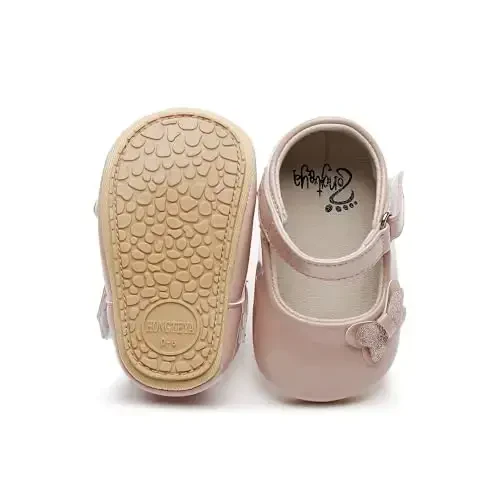 HONGTEYA Infant Baby Girls Mary Jane Flats Yurishni endigina boshlagan chaqaloqlar uchun sirpanmaydigan, yumshoq taglikli PU charm beshik poyabzallari Sneaker To'y partiyasi Rojdestvo malika ko'ylak poyabzallari Baby Moccasins Girls - 4