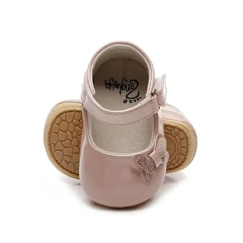 HONGTEYA Infant Baby Girls Mary Jane Flats Yurishni endigina boshlagan chaqaloqlar uchun sirpanmaydigan, yumshoq taglikli PU charm beshik poyabzallari Sneaker To'y partiyasi Rojdestvo malika ko'ylak poyabzallari Baby Moccasins Girls - HONGTEYA (1)