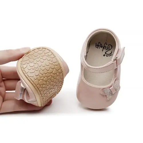 HONGTEYA Infant Baby Girls Mary Jane Flats Yurishni endigina boshlagan chaqaloqlar uchun sirpanmaydigan, yumshoq taglikli PU charm beshik poyabzallari Sneaker To'y partiyasi Rojdestvo malika ko'ylak poyabzallari Baby Moccasins Girls - 3
