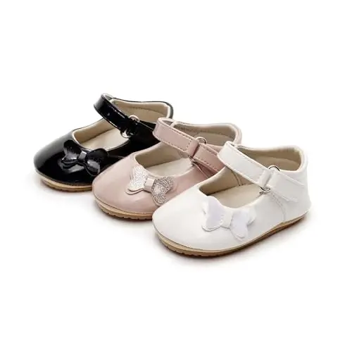 HONGTEYA Infant Baby Girls Mary Jane Flats Yurishni endigina boshlagan chaqaloqlar uchun sirpanmaydigan, yumshoq taglikli PU charm beshik poyabzallari Sneaker To'y partiyasi Rojdestvo malika ko'ylak poyabzallari Baby Moccasins Girls - 5