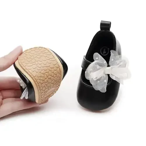 HONGTEYA Infant Baby Girls Mary Jane Flats Yürümeye başlayan çocuklar için Kaymaz Yumuşak Tabanlı PU Deri Beşik Ayakkabıları Sneaker Düğün Partisi Noel Prenses Elbise Ayakkabıları Bebek Mokasenleri Kızlar uchun - 3