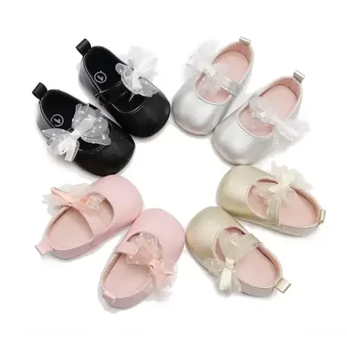 HONGTEYA Infant Baby Girls Mary Jane Flats Yürümeye başlayan çocuklar için Kaymaz Yumuşak Tabanlı PU Deri Beşik Ayakkabıları Sneaker Düğün Partisi Noel Prenses Elbise Ayakkabıları Bebek Mokasenleri Kızlar uchun - 5