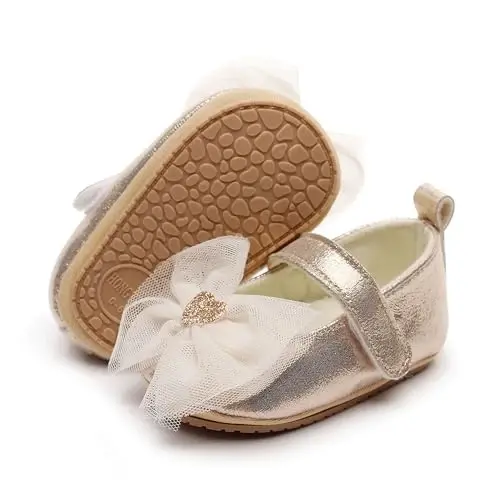 HONGTEYA Infant Baby Girls Mary Jane Flats Yuruvchi birinchi qadamlar uchun sirpanmaydigan taglikli, yumshoq PU charm bolalar krovat poyafzallari, krossovkalar, to'y, Rojdestvo malika ko'ylak poyafzallari, bolalar mokasinlari qizlar uchun 