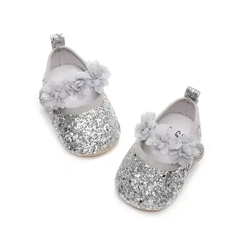 HONGTEYA Infant Baby Girls Mary Jane Flats Yuruvchi qizlar uchun sirpanmaydigan taglikli yumshoq PU Charm Krovat Oyoq kiyimlari Sneaker To'y Bazmi Rojdestvo malika ko'ylak Poyafzallari Kichkintoy Mokasinlar Qizlar - 1