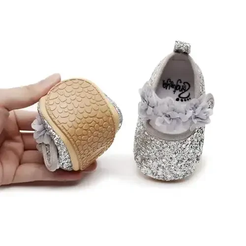 HONGTEYA Infant Baby Girls Mary Jane Flats Yuruvchi qizlar uchun sirpanmaydigan taglikli yumshoq PU Charm Krovat Oyoq kiyimlari Sneaker To'y Bazmi Rojdestvo malika ko'ylak Poyafzallari Kichkintoy Mokasinlar Qizlar - 3