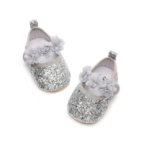 HONGTEYA Infant Baby Girls Mary Jane Flats Yuruvchi qizlar uchun sirpanmaydigan taglikli yumshoq PU Charm Krovat Oyoq kiyimlari Sneaker To'y Bazmi Rojdestvo malika ko'ylak Poyafzallari Kichkintoy Mokasinlar Qizlar 