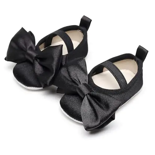 HONGTEYA Baby Girls Ballet Dress Shoes - Mary Jane Soft Sole Sidebow Toddler Moccasins - HONGTEYA (1)