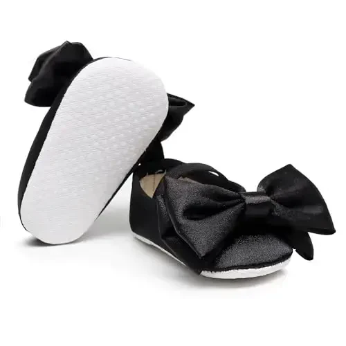 HONGTEYA Baby Girls Ballet Dress Shoes - Mary Jane Soft Sole Sidebow Toddler Moccasins - 3
