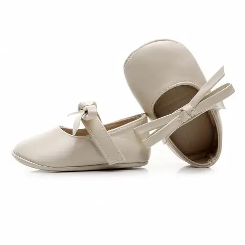HONGTEYA Baby Girls Ballet Dress Shoes - Mary Jane Soft Sole Sidebow Toddler Moccasins - 1